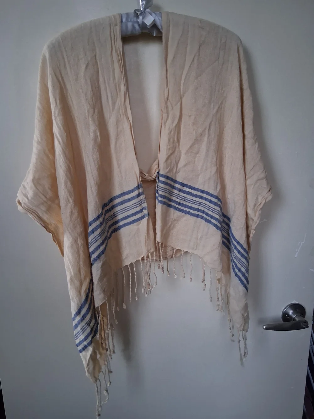 Cream Throw/scarf with Blue Stripe Accent